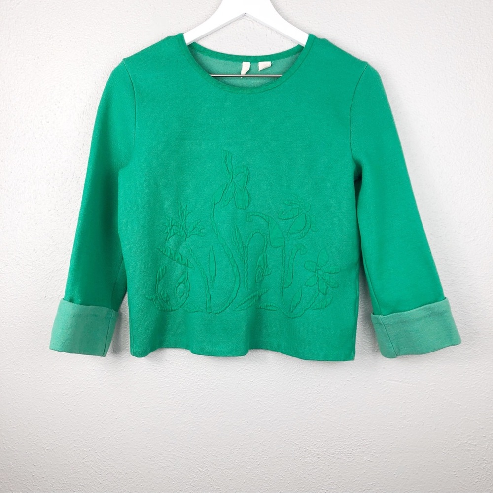 Anthropologie Moth Floral Green Sweater